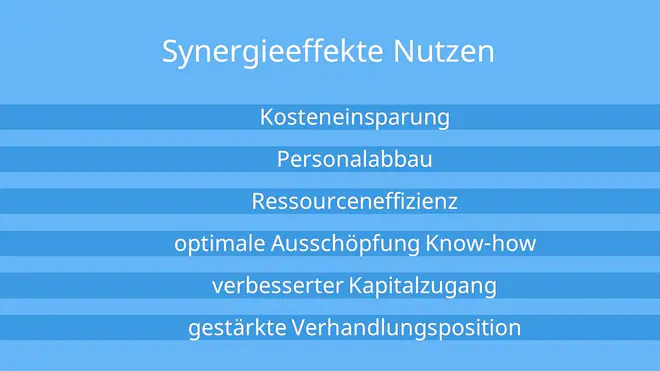 Synergie, Synergieeffekte, Kosteneinsparung, Personalabbau, Ressourceneffizienz, Know-how, Kapitalzugang, Verhandlungsposition