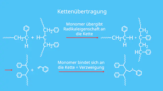 Kettenübertragung, Verzweigung, radikalische Polymerisation, Styrol