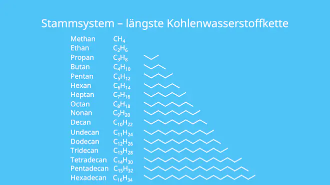 Kohlenwasserstoffkette, Stammsystem, Funktionalität, Kohlenstoffatome