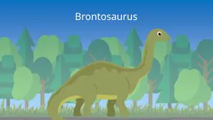 Das Bild zeigt einen Brontosaurus. Er ist groß und hat einen langen Schwanz und Hals