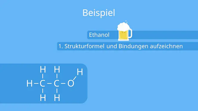 Oxidationszahl bestimmen, grafisch, Ethanol, Strukturformeln, Bindungen