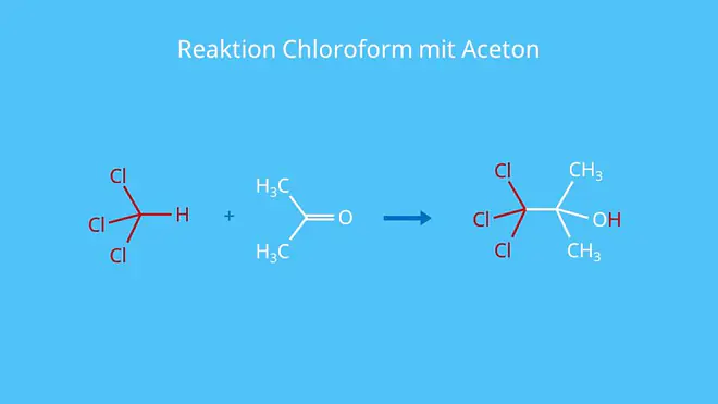 Reaktion Chloroform mit Aceton, CHCl3, Cloroform, Kloroform, HCCl3