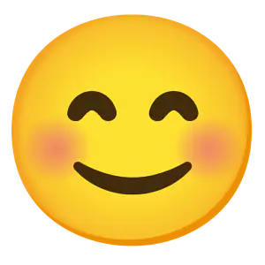Das Bild zeigt den lächelnden Emoji mit roten Wangen. 