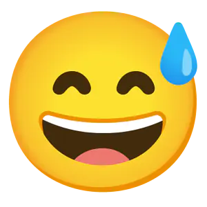 Das Bild zeigt den lachenden Emoji mit Schweißtropfen.