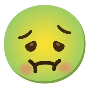Das Bild zeigt den grünen, angeekelten Emoji.