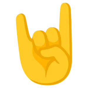Das Bild zeigt eine Hand, bei der Zeigefinger und kleiner Finger nach oben ausgestreckt sind, während Mittel-, Ringfinger und Daumen eingeklappt sind. Es steht für Heavy Metal und Rock.