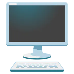 Das Bild zeigt einen Computerbildschirm mit Tastatur. 