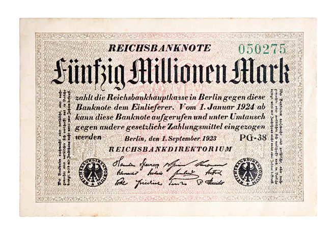Inflation deutschland 1923, hyperinflation 1923, hyperinflation deutschland, inflation weimarer republik, weimarer republik inflation, reichsmark inflation, krisenjahr 1923, hyperinflation, inflation 1923 preise, Mark, Reichsbanknote, 50.000.000, währungsreform 1923
