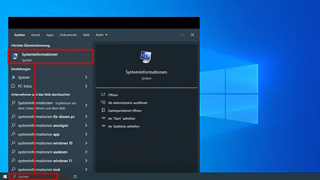 Das Bild zeigt, wie man unter Windows die Systeminformationen öffnet.