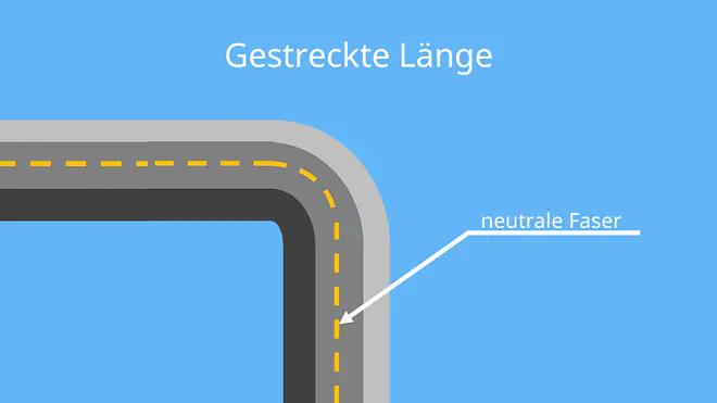 gestreckte länge, neutrale faser, gestreckte faser, gestauchte faser, werkstück, gestreckte länge biegung