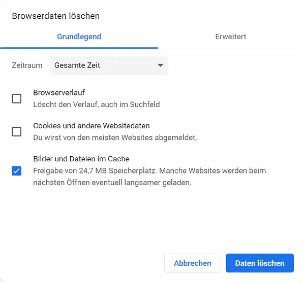 Google Chrome, Cache löschen, Cache leeren, Browserdaten löschen, Verlauf löschen