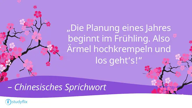 „Die Planung eines Jahres beginnt im Frühling. Also Ärmel hochkrempeln und los geht's!” (Chinesisches Sprichwort)