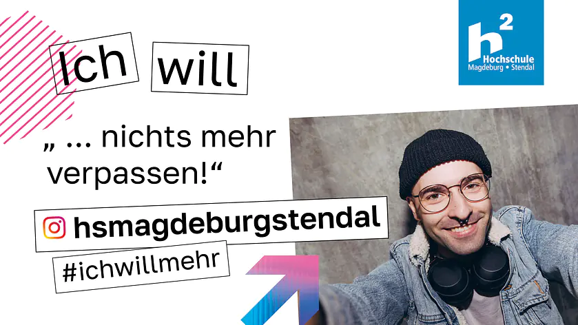 Grafik mit dem Hinweis auf den Instagramkanal der Hochschule Magdeburg-Stendal 