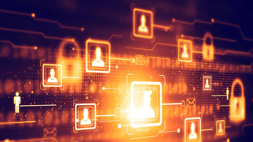 Symbolbild zur IT-Sicherheit und Cybersecurity: Vernetzung von digitalen Identitäten, geschützt durch verschlüsselte Datenverbindungen